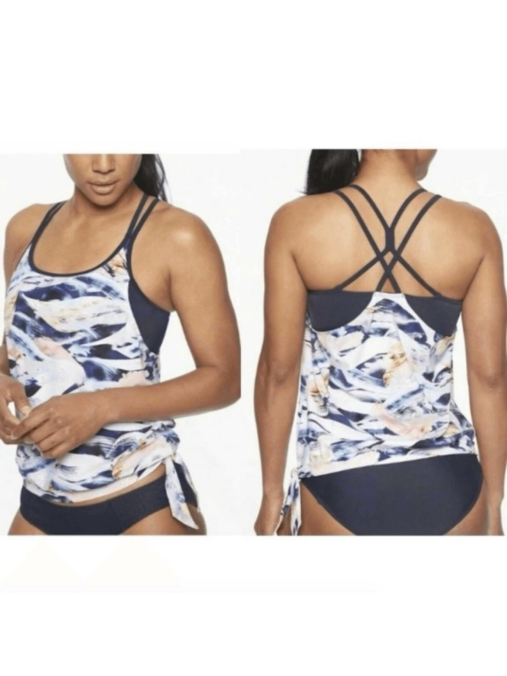 Athleta Navy Blue Abstract Print Tankini Coverup